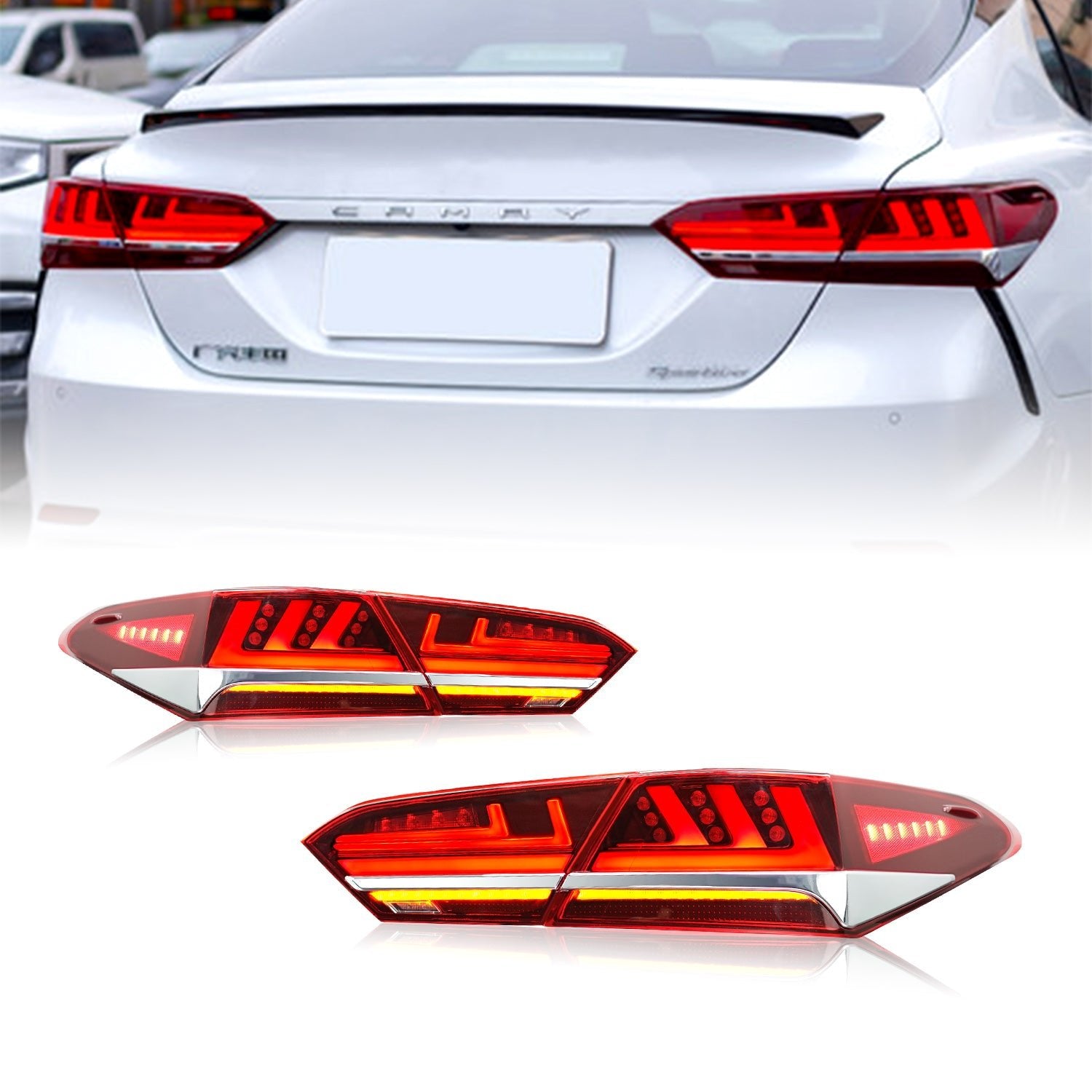 HCMOTION Taillights Fit/For Toyota Camry 2018-2021 With silver strip - HCMOTION