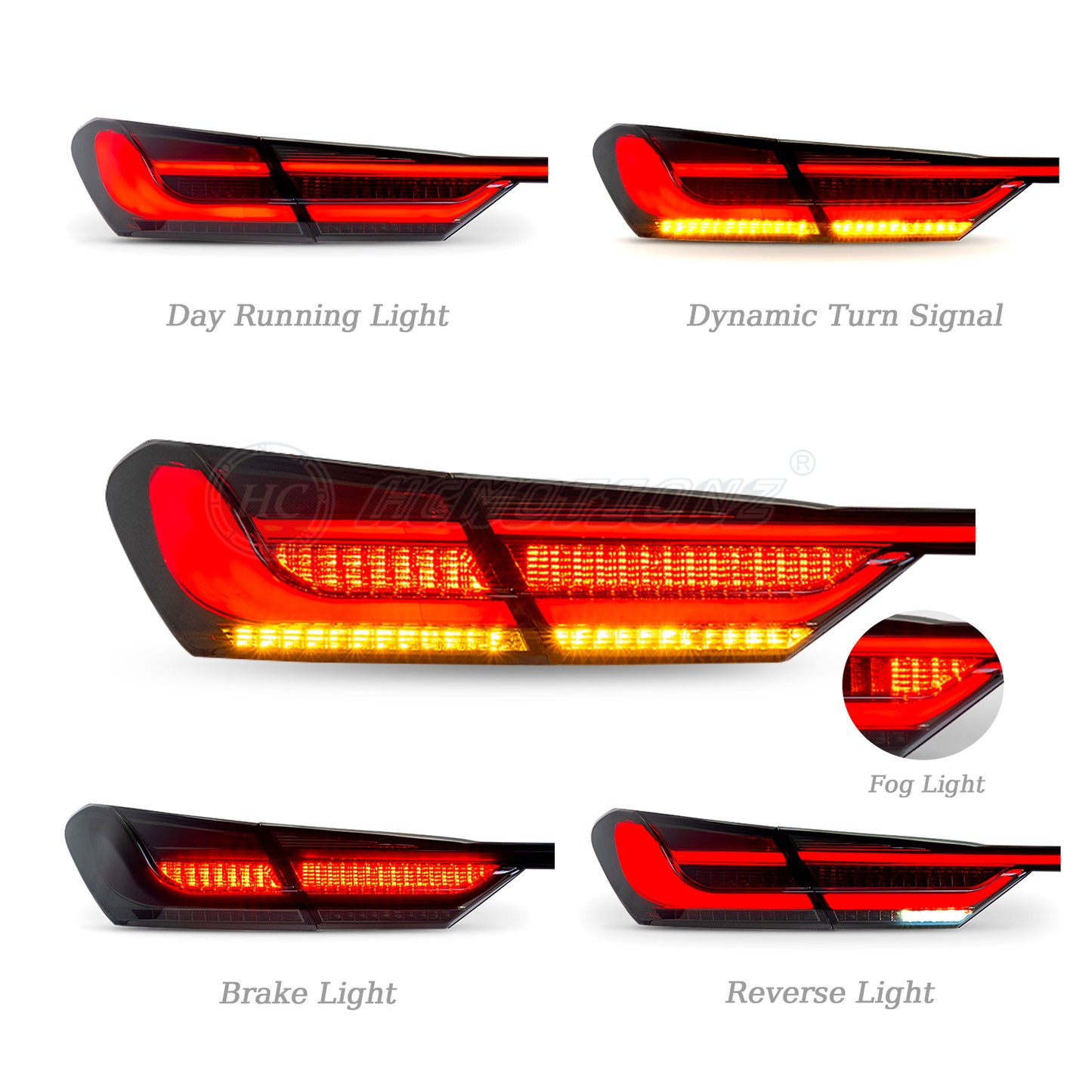 HCMOTION Smoke Taillights Fit/For Toyota Camry 2018-2021 With black strip