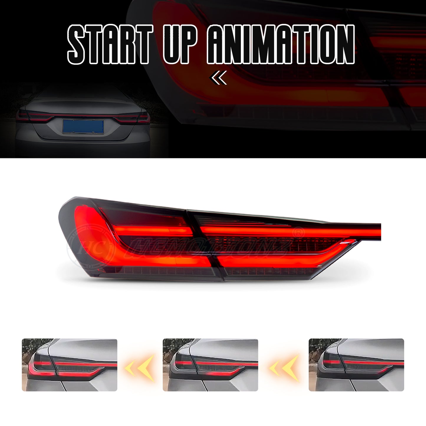 HCMOTION Smoke Taillights Fit/For Toyota Camry 2018-2021 With black strip