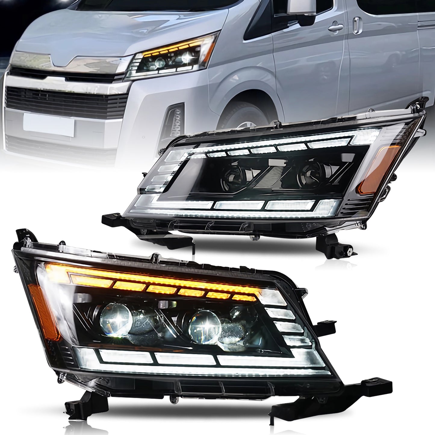 HCMOTION Full LED Headlights for Toyota Hiace 2019-2023 Start UP Animation