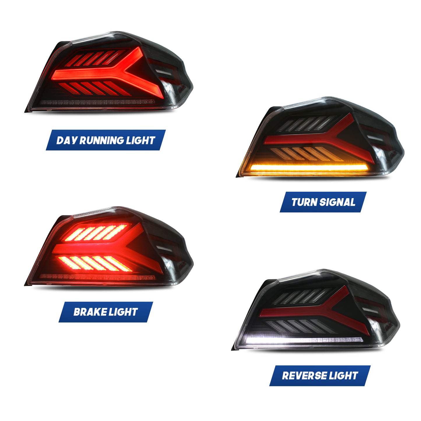 HCMOTION LED Tail Lights for Toyota Subaru WRX STI 2015-2021 DRL Start UP Animation Rear Back Lamps