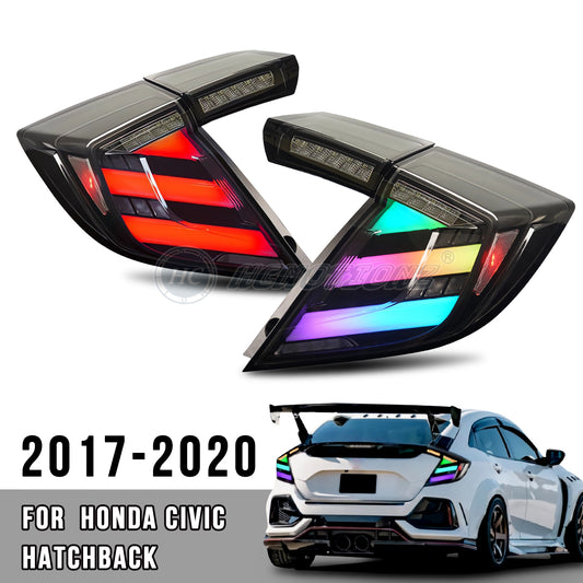 HCMOTIONZ LED RGB Tail Lights For Honda Civic Hatchback 2017-2020 Rear Lamp Activate Colorful welcome day running lights
