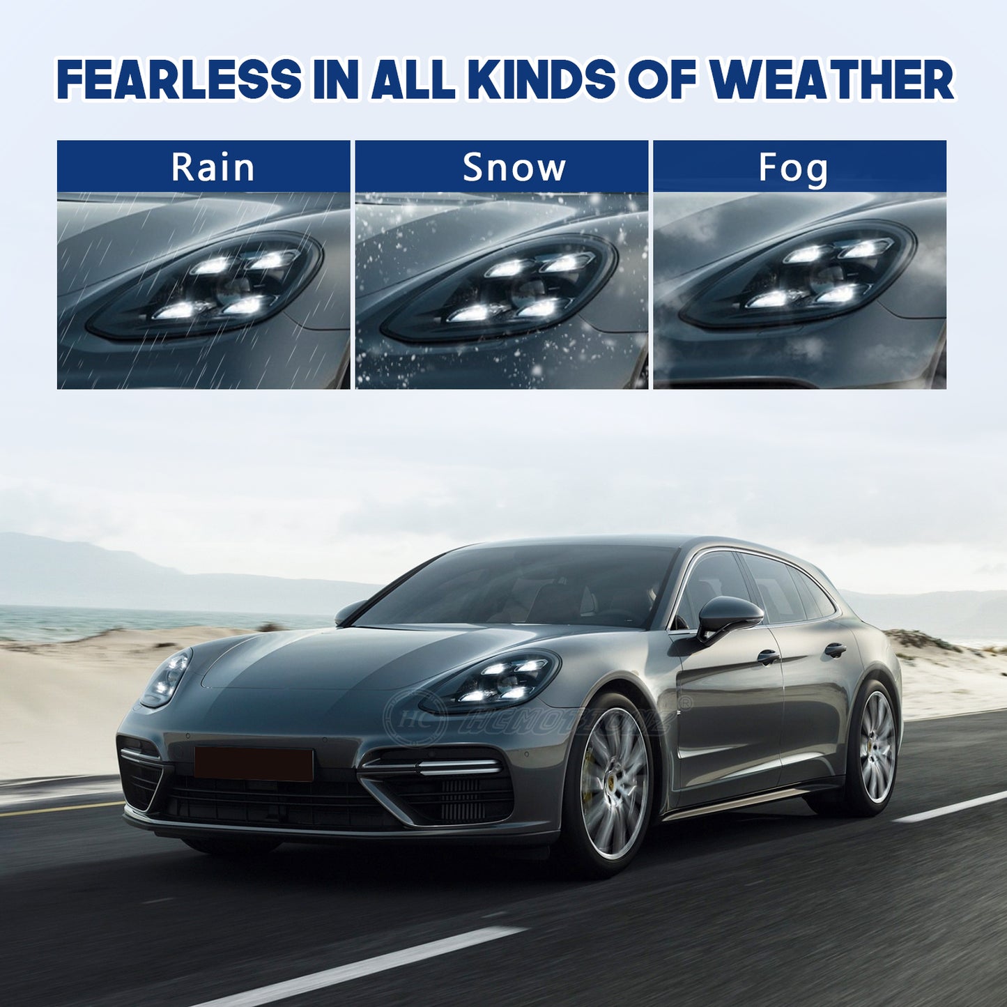 HCMOTIONZ LED Headlights for Porsche Panamera 2009-2016 (970) Blue Light DRL Car Front Lamps Assembly