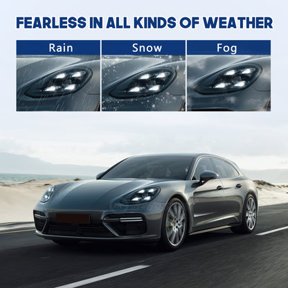 HCMOTIONZ LED Headlights for Porsche Panamera 2009-2016 (970) Blue Light DRL Car Front Lamps Assembly