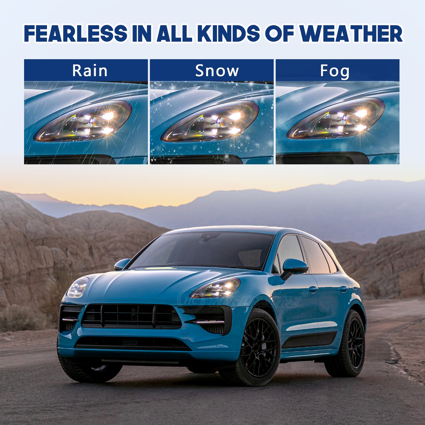 HCMOTIONZ LED Head Lights for Porsche Macan 2014-2021 SUV (95B) Blue Light DRL Projector Front Lamps Assembly