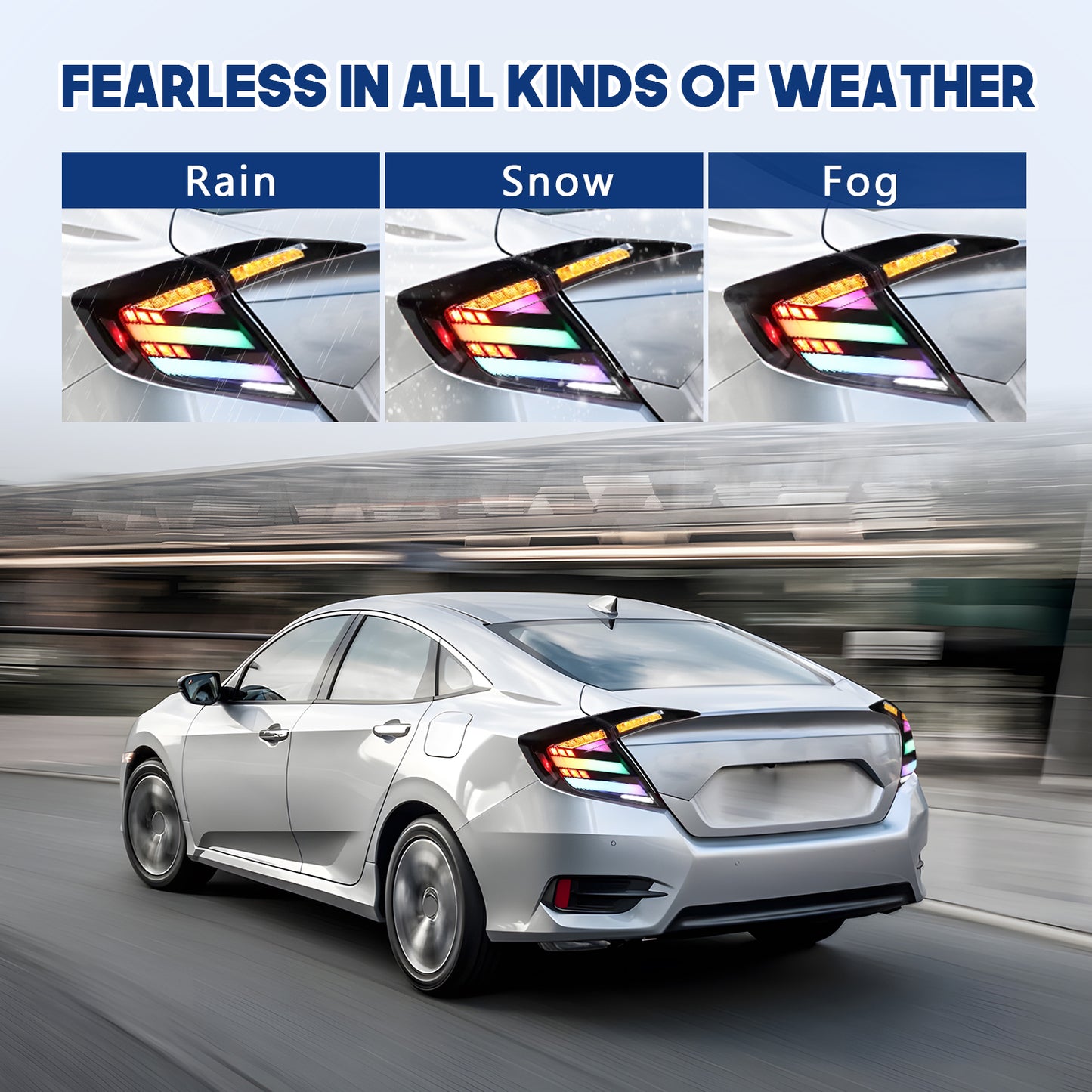 HCMOTIONZ RGB LED Tail Lights for Honda Civic 10th Gen 2016-2021