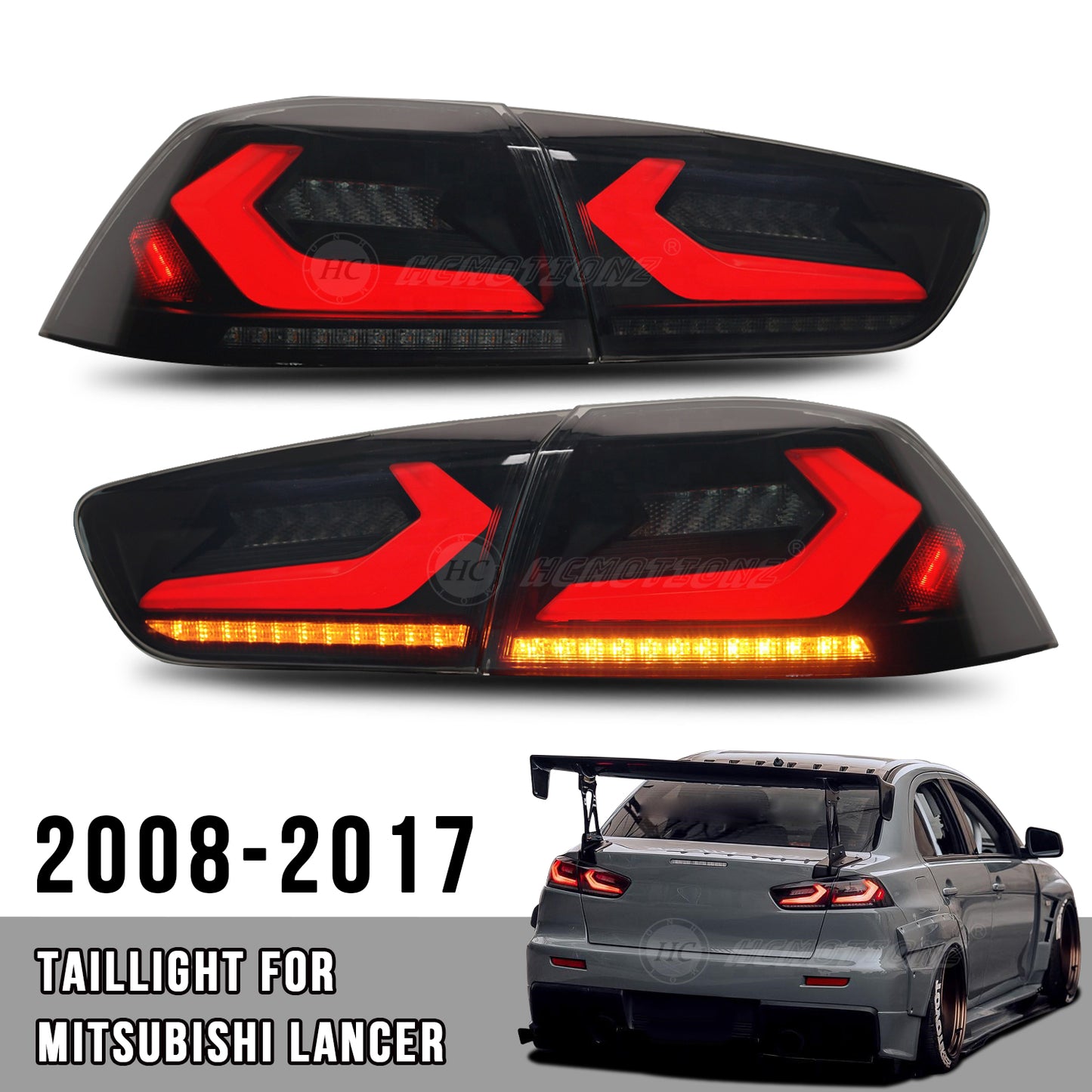 HCMOTION For Mitsubishi Lancer 2008-2017 EVO X Smoked LED Tail Lights 4Pcs Rear Lamp High Quality Emark Certification