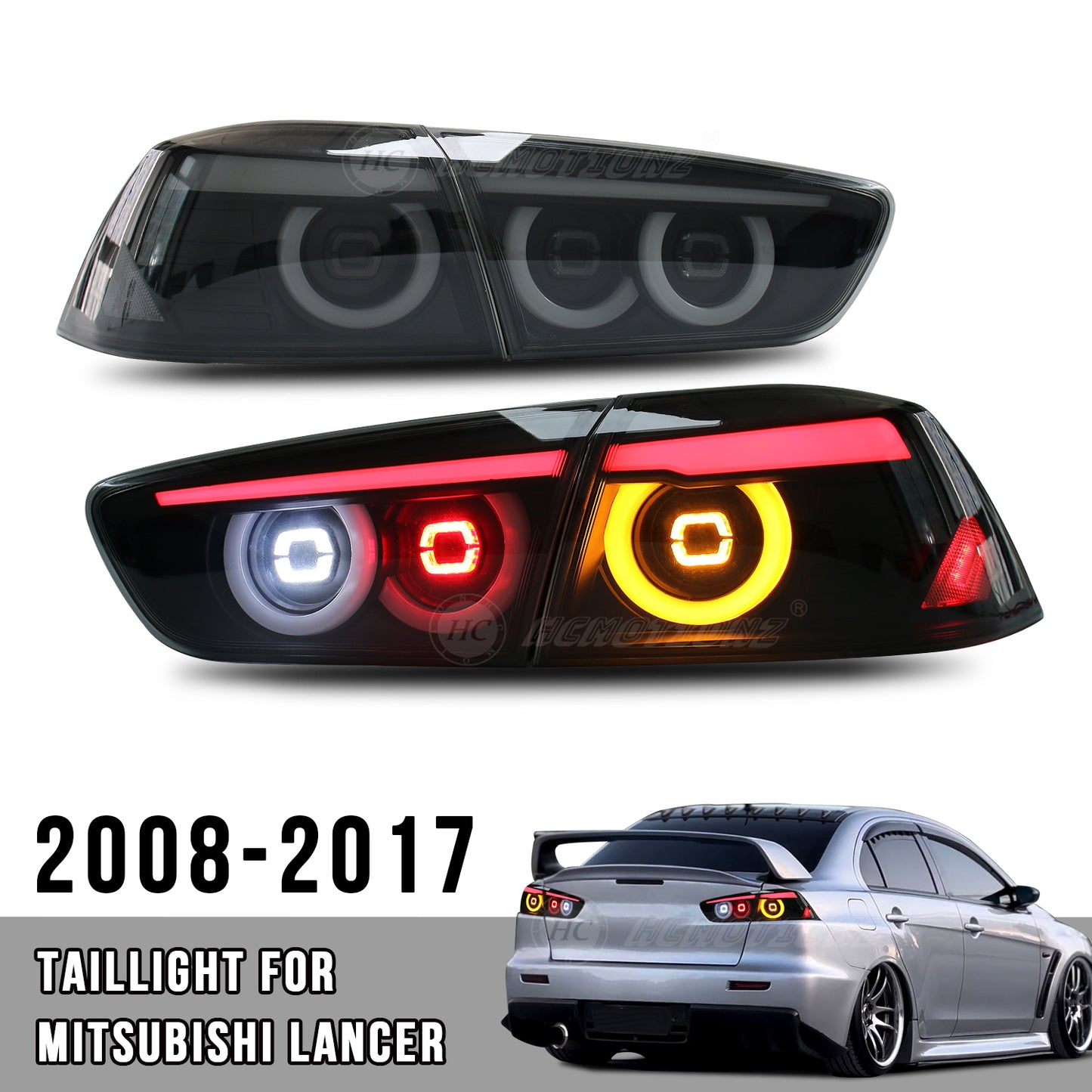 HCMOTION For Mitsubishi Lancer 2008-2017 EVO X Smoked LED Tail Lights 4Pcs Rear Lamp