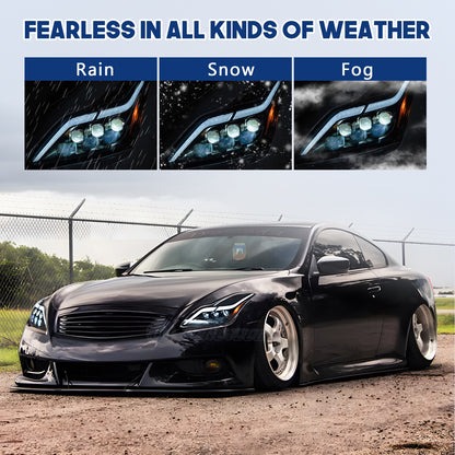 HCMOTION LED Headlights for Infiniti G37 2008-2013 DRL Star Up Animation Q60 Coupe Convertible 2014-2015 Front Lamps