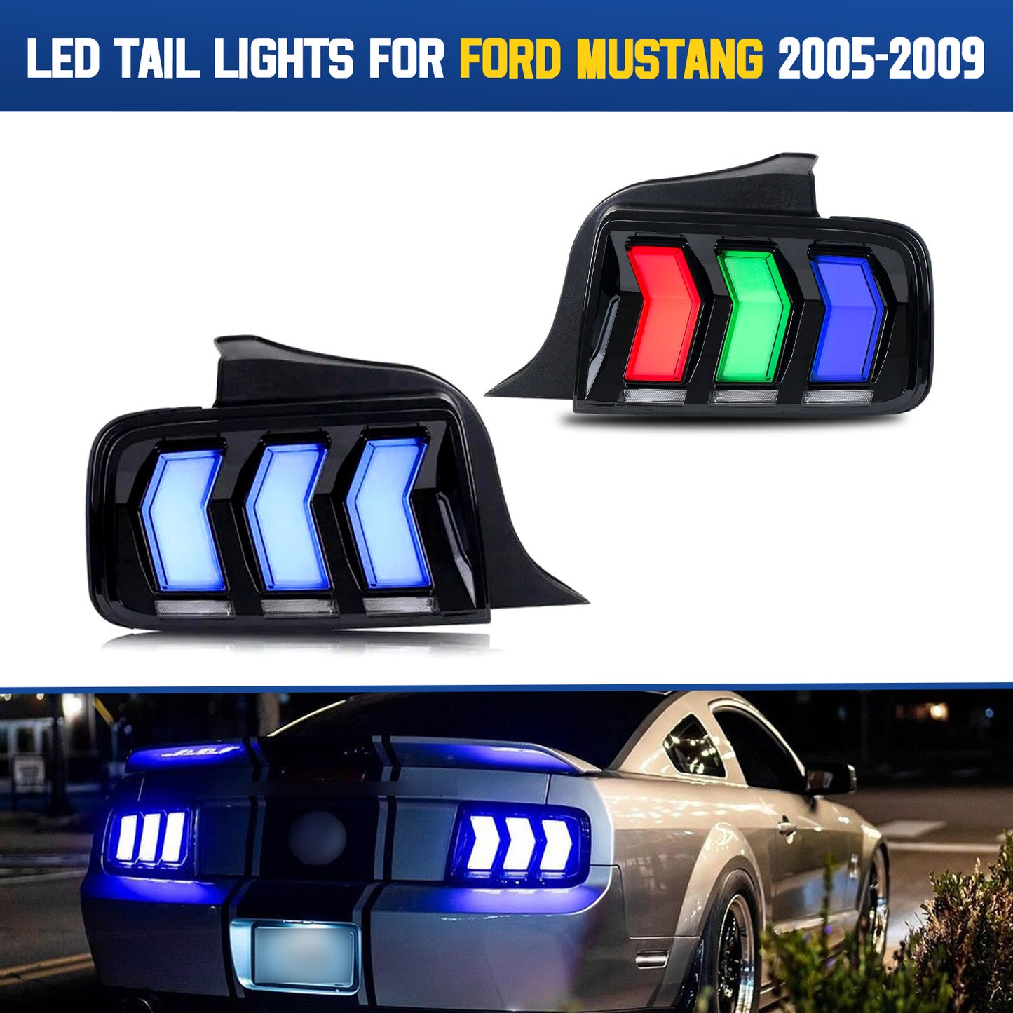 HCMOTION LED RGB Tail lights For Ford Mustang 2005-2009 Rear Lamp