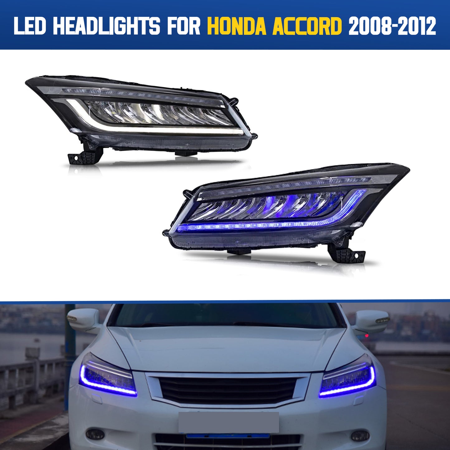 HCMOTIONZ 2008-2012 FULL LED Headlights For Honda Accord DRL Start up Animation