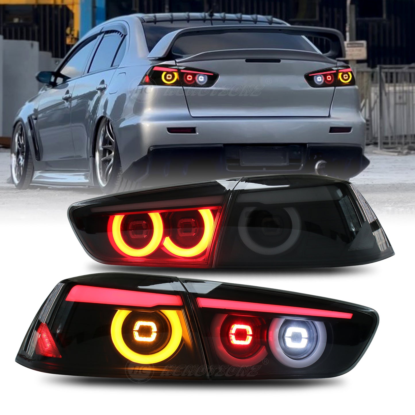 HCMOTION For Mitsubishi Lancer 2008-2017 EVO X Smoked LED Continuous Taillight Animation 4Pcs Rear Lamp