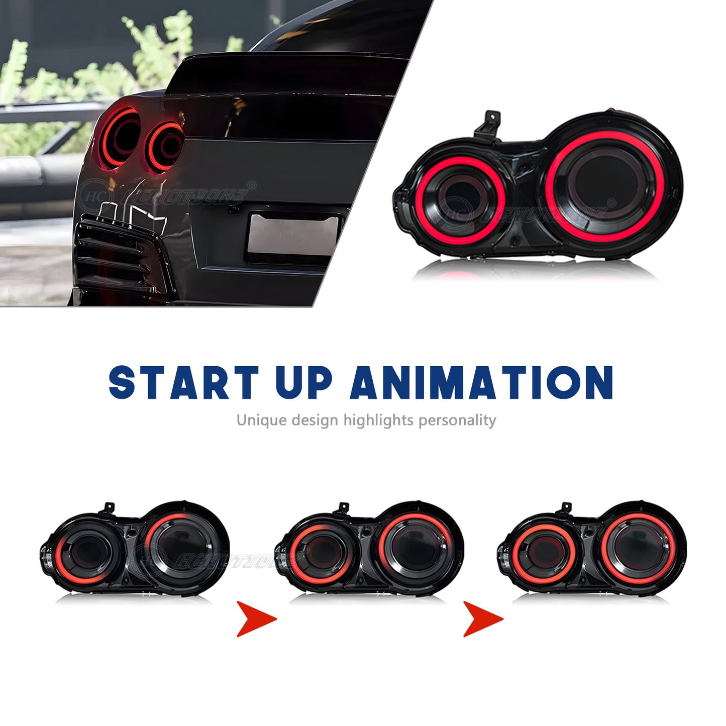 HCMOTIONZ LED Tail Lights for Nissan GT-R GTR R35 2007-2017 DRL Start UP Animation Rear Lamps