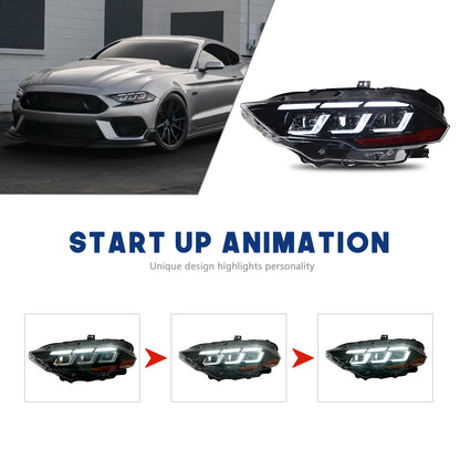 HCMOTIONZ LED Headights For Ford Mustang 2018-2023 DRL Start UP Animation Front Lamp