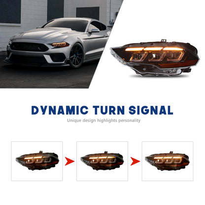 HCMOTIONZ LED Headights For Ford Mustang 2018-2023 DRL Start UP Animation Front Lamp