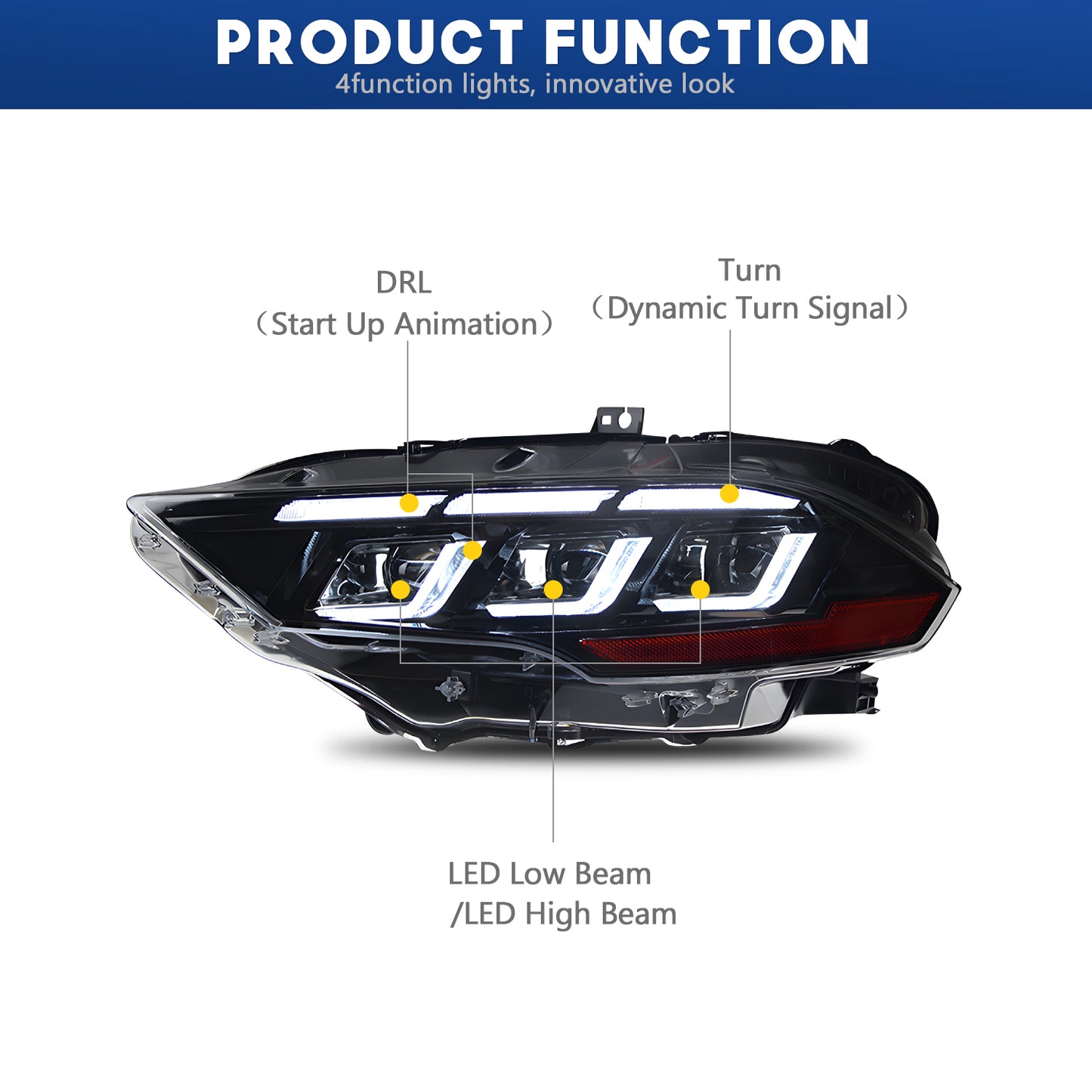 HCMOTIONZ LED Headights For Ford Mustang 2018-2023 DRL Start UP Animation Front Lamp