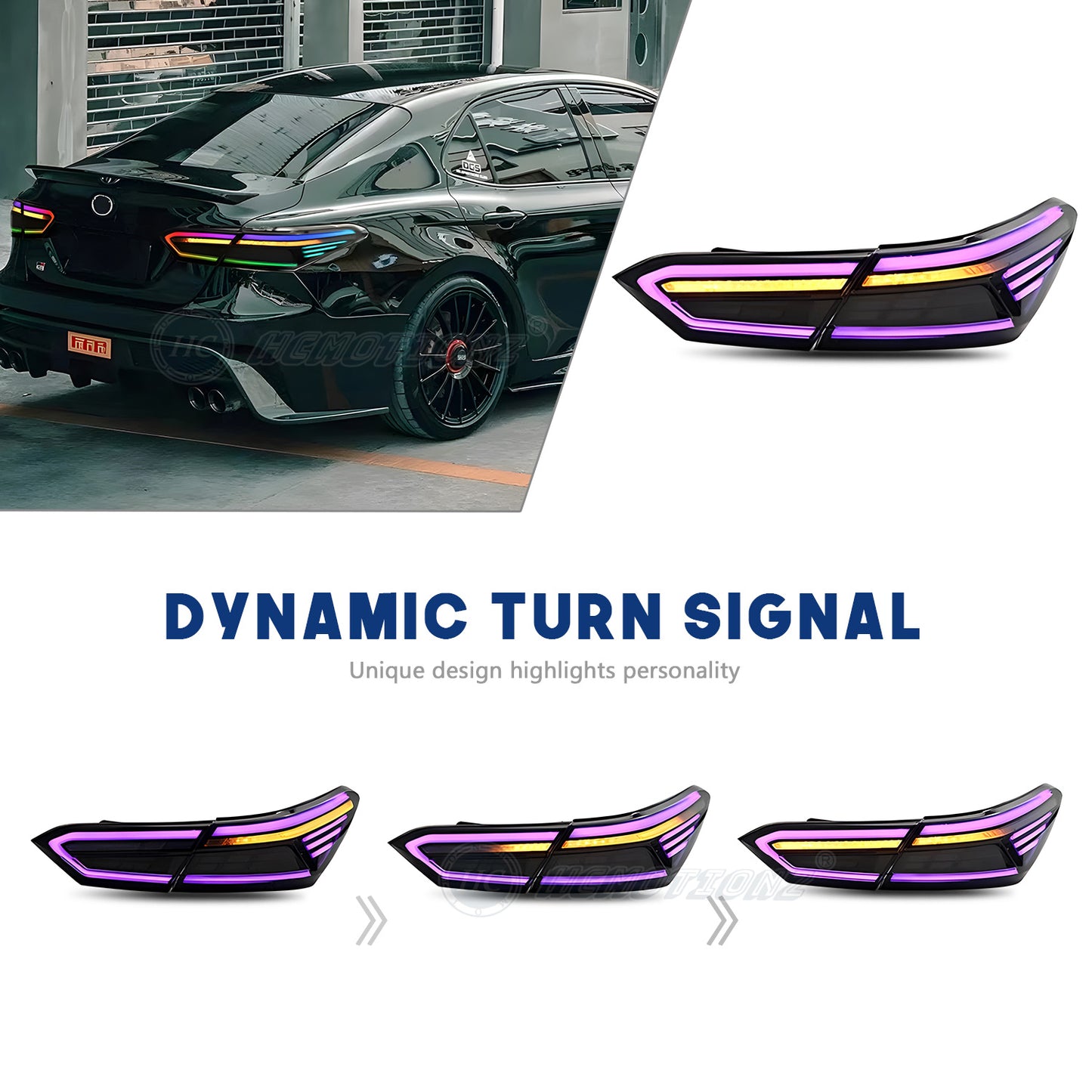 HCMOTION for Toyota Camry LED RGB Tail Lights 2018-2024 Rear Back Lamps