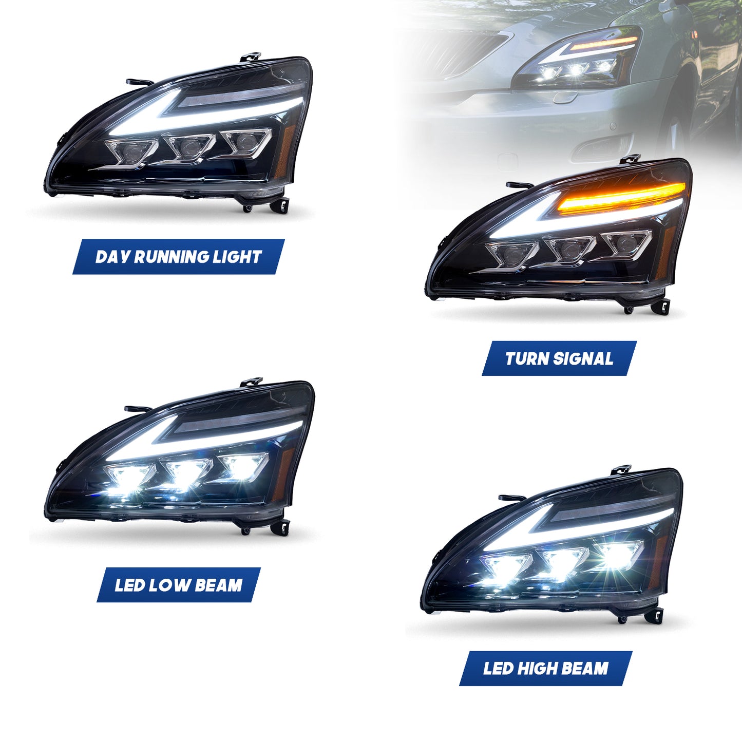 HCMOTION LED Headlights For Lexus RX330 RX350 RX400h 2003-2009 Start UP Animation High Quality Continuous Front lights