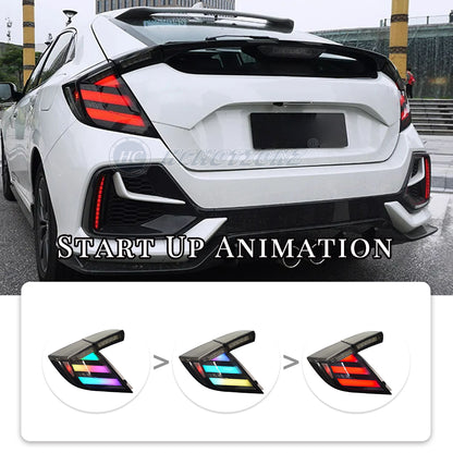 HCMOTIONZ LED RGB Tail Lights For Honda Civic Hatchback 2017-2020 Rear Lamp Activate Colorful welcome day running lights