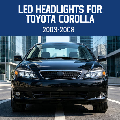 HCMOTION LED Headlights for Toyota Corolla 2003-2008 E130  Sequential Turn Signal Amber