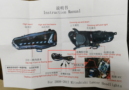 HCMOTION LED Headlights For Mitsubishi Lancer 2008-2017 Demon eyes