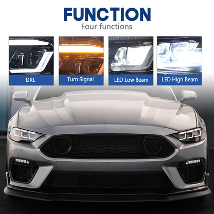 HCMOTIONZ LED Headights For Ford Mustang 2018-2023 DRL Start UP Animation Front Lamp