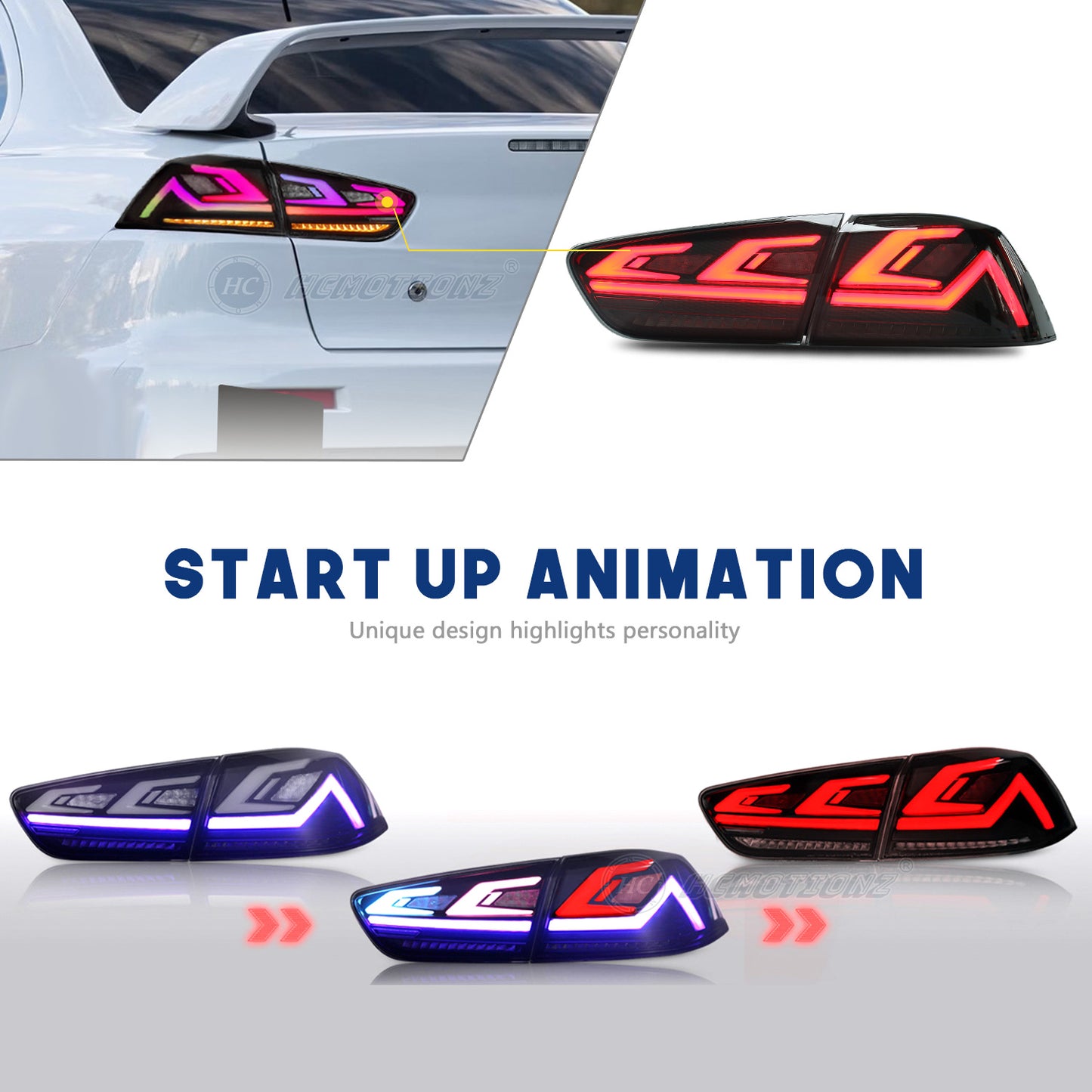 HCMOTION For Mitsubishi Lancer 2008-2017 EVO X Smoked LED RGB Tail Lights 4Pcs Rear Lamp Full Smoke Carbon Fiber