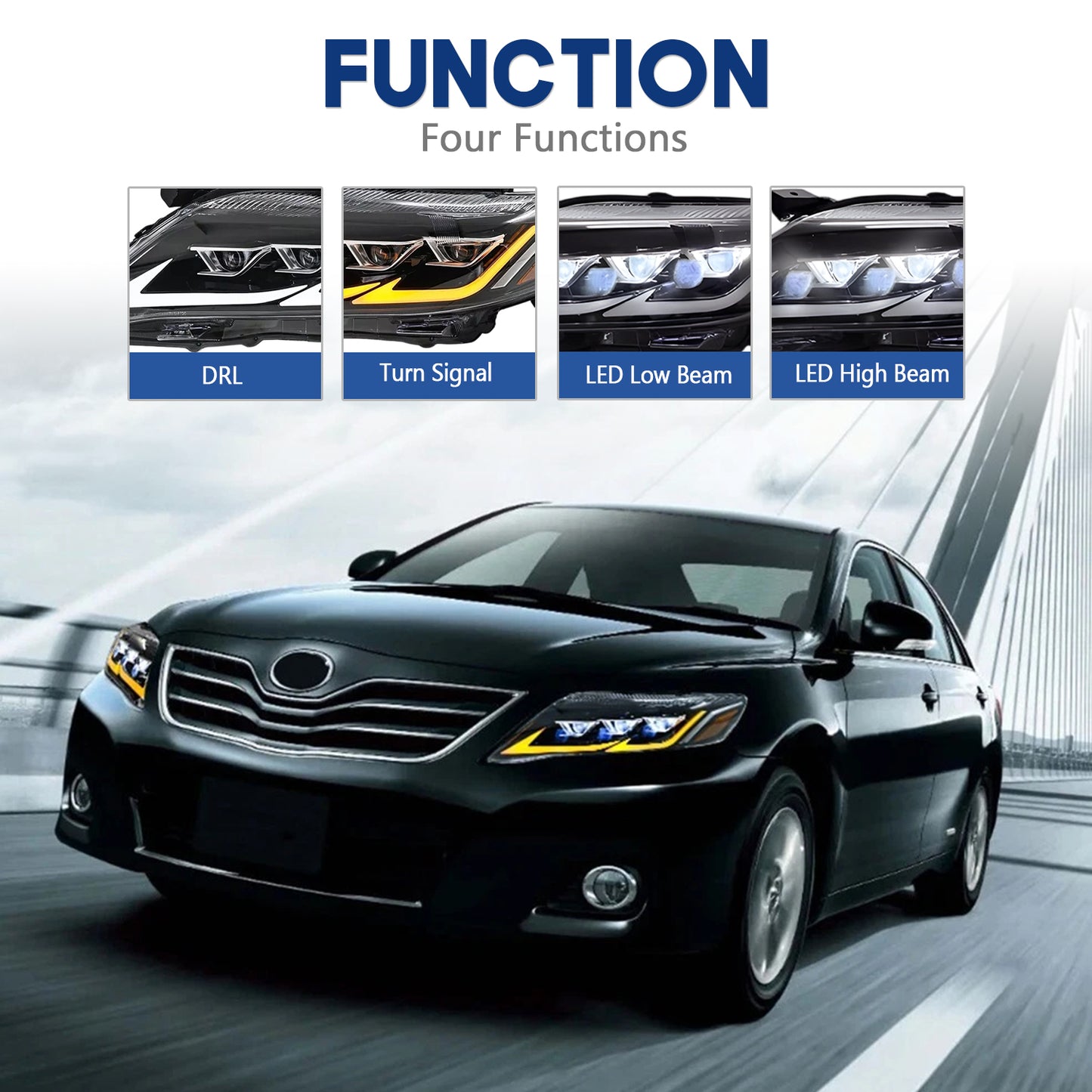 HC Motion LED Headlights Assembly for 2010 2011 Toyota Camry XV40 (US Version)  Plug & Play DOT Approved