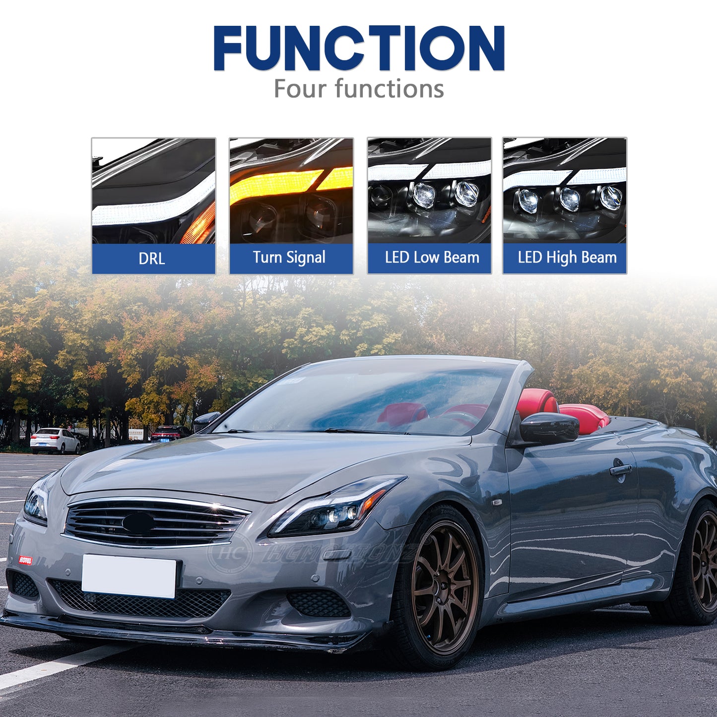 HCMOTION LED Headlights for Infiniti G37 2008-2013 DRL Star Up Animation Q60 Coupe Convertible 2014-2015 Front Lamps
