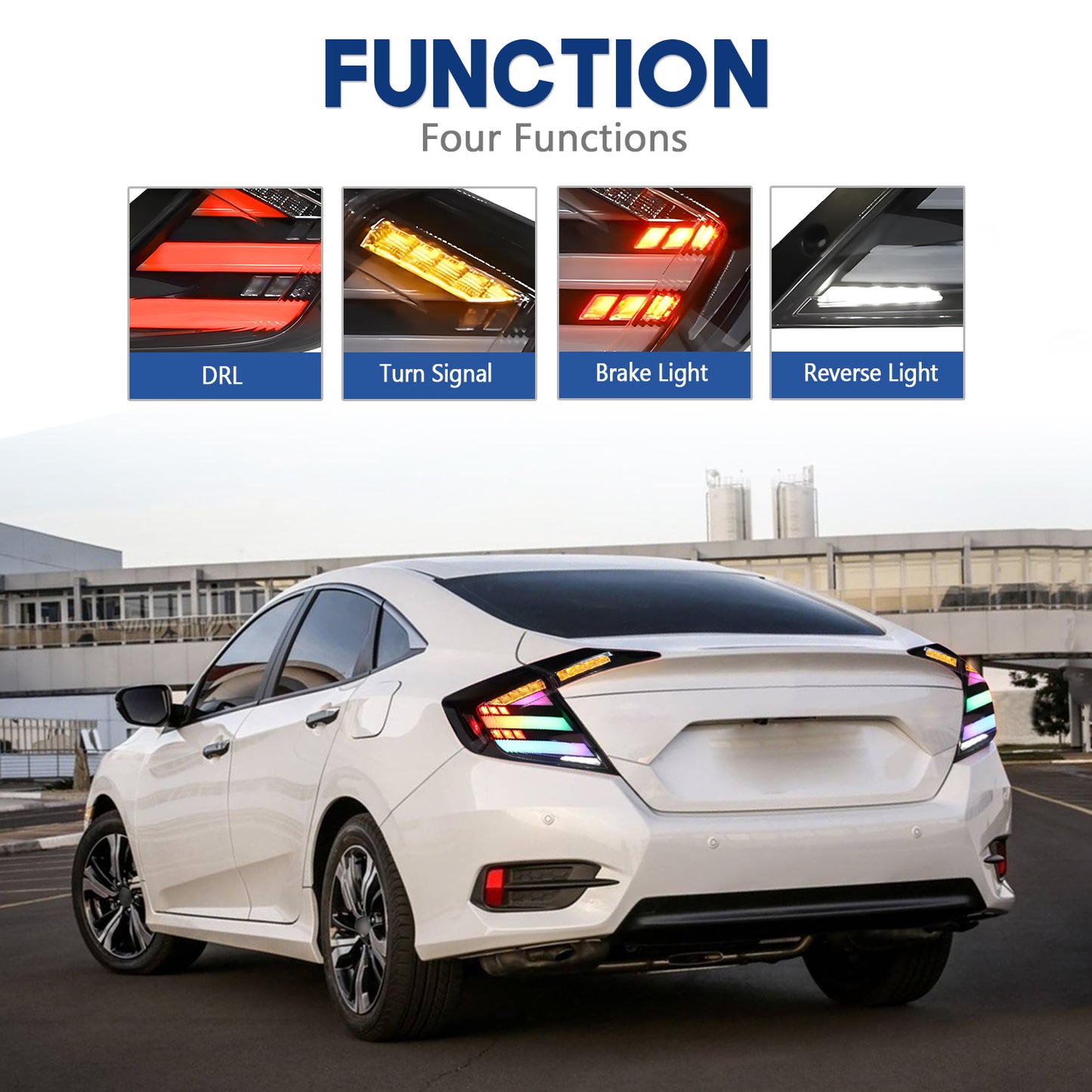 HCMOTIONZ RGB LED Tail Lights for Honda Civic 10th Gen 2016-2021