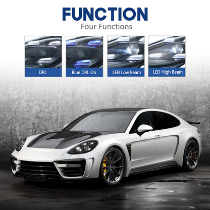HCMOTIONZ LED Headlights for Porsche Panamera 2009-2016 (970) Blue Light DRL Car Front Lamps Assembly
