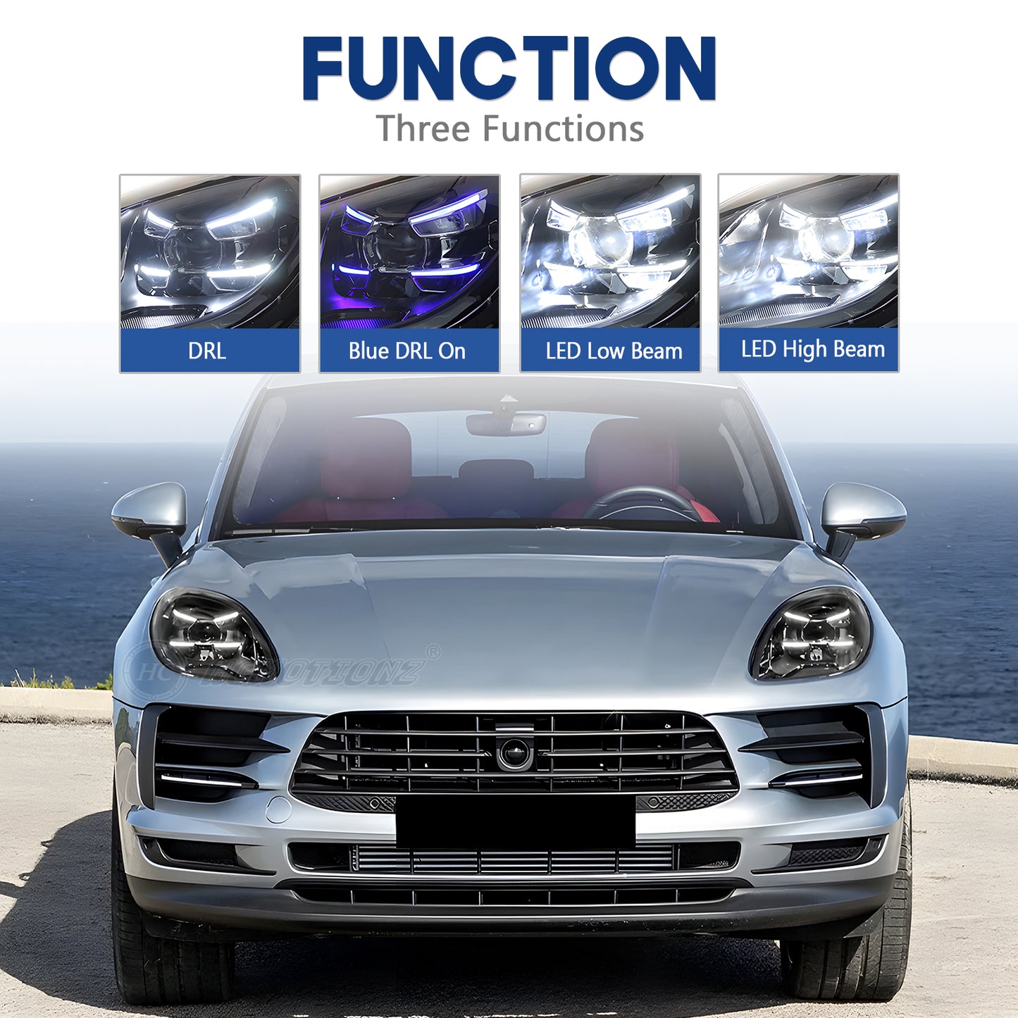 HCMOTIONZ LED Head Lights for Porsche Macan 2014-2021 SUV (95B) Blue Light DRL Projector Front Lamps Assembly