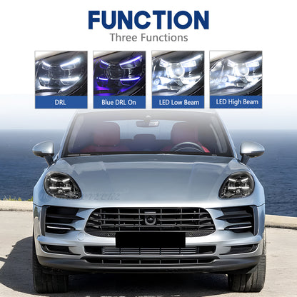 HCMOTIONZ LED Head Lights for Porsche Macan 2014-2021 SUV (95B) Blue Light DRL Projector Front Lamps Assembly