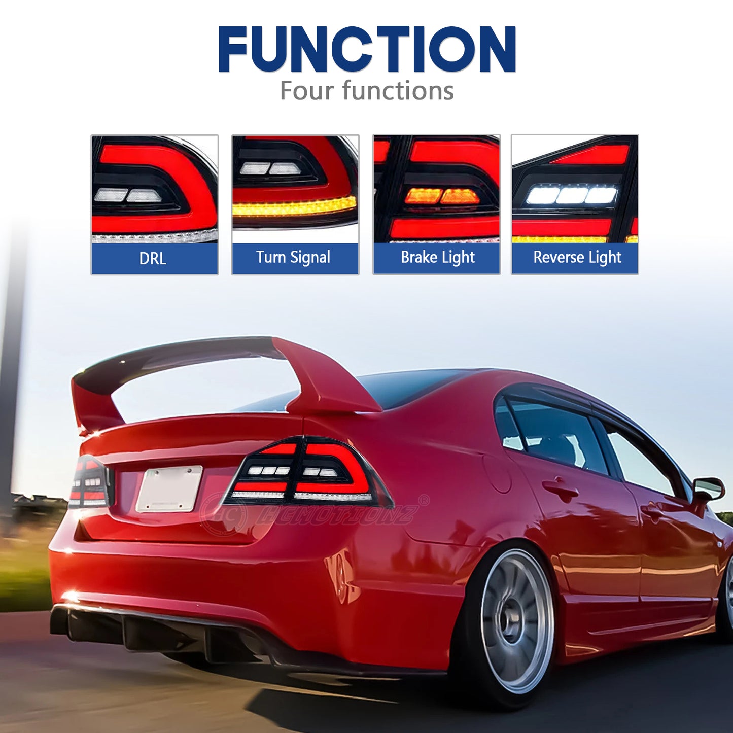 HCMOTION Honda Civic Sedan/Type R LED Tail Lights 2006-2011 8th gen FD2 FD3 DRL Start UP Animation Rear Lamps