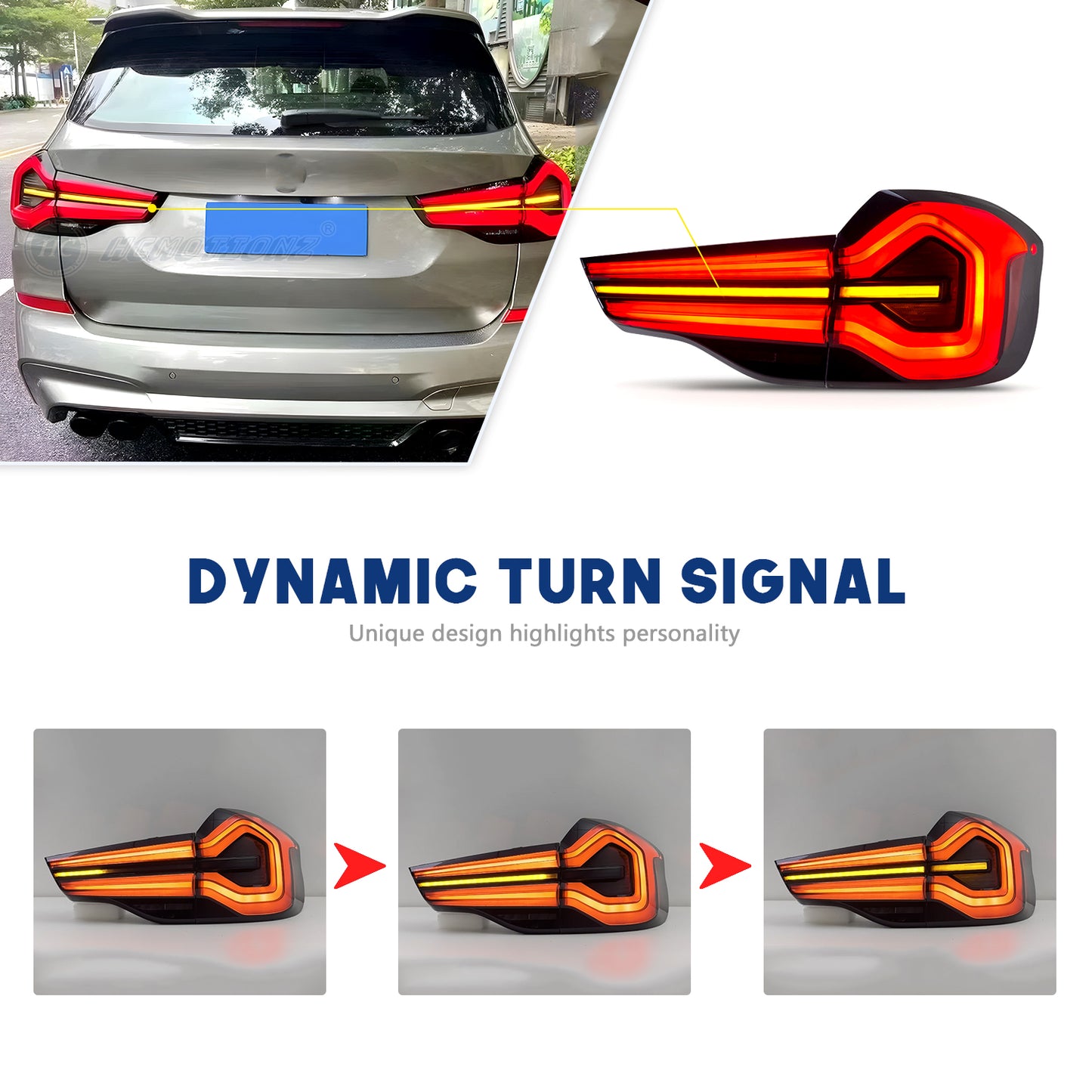 HCMOTION LED Tail Lights for For BMW X3 2018-2021 G01 G08 F97 DRL Start UP Animation Car Rear Back Lamps Assembly 2022 look