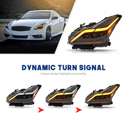 HCMOTION LED Headlights for Infiniti G37 2008-2013 DRL Star Up Animation Q60 Coupe Convertible 2014-2015 Front Lamps