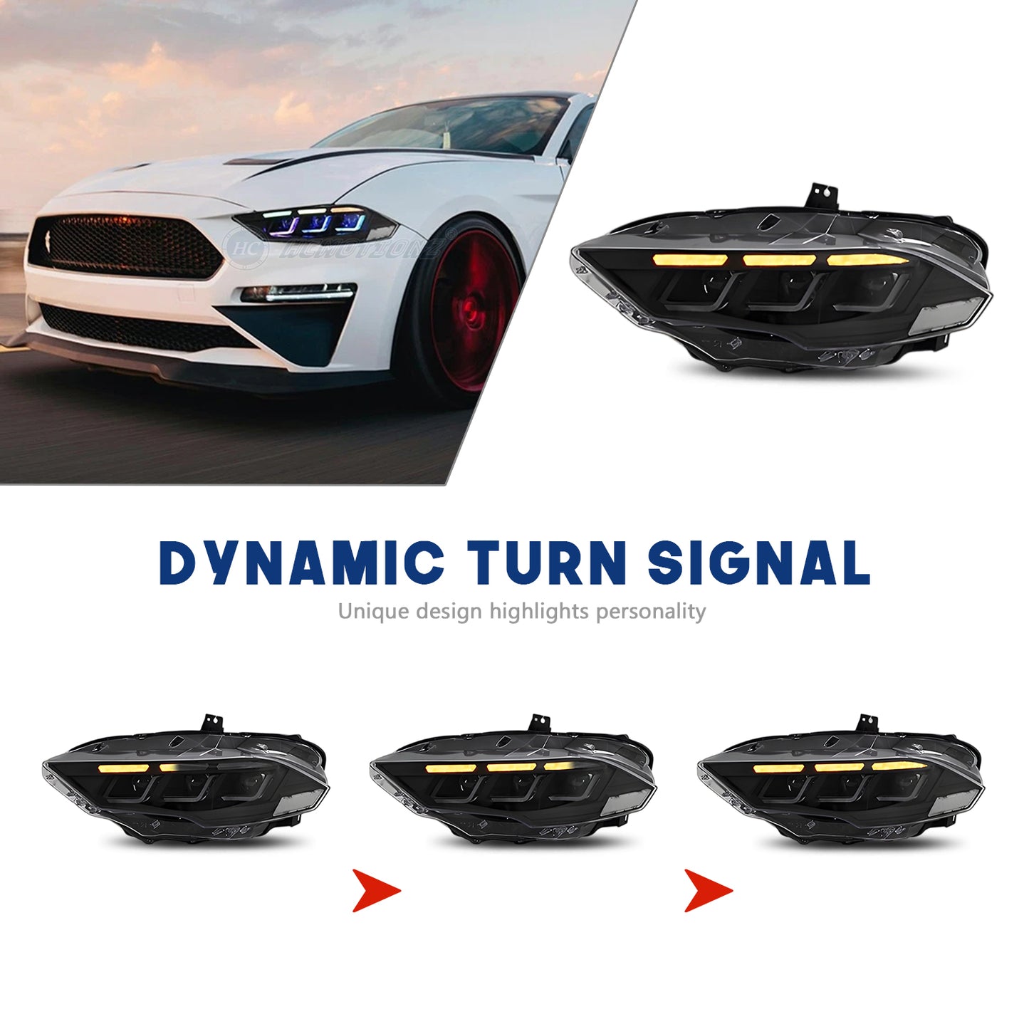 HCMOTIONZ LED RGB Headlights for Ford Mustang 2018-2023