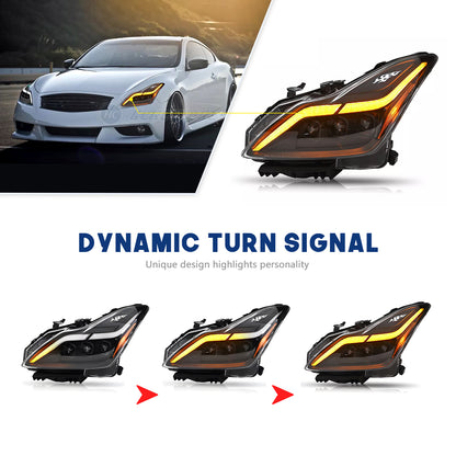 HCMOTIONZ LED Headlights for Infiniti G37 2008-2013 DRL Star Up Animation Q60 Coupe Convertible 2014-2015 Car Assembly Front Lamps