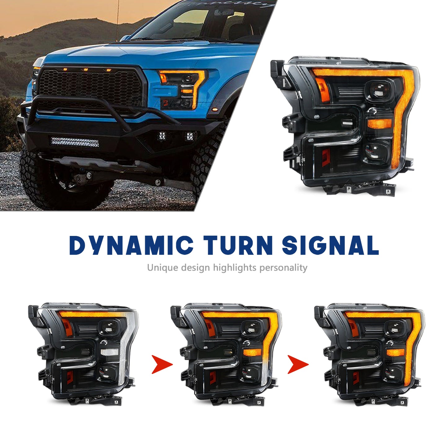 HCMOTIONZ Front Lamps for Ford F150 2017-2020 XL/XLT/LARIAT/KING RANCH/PLATINUM/LIMITED RAPTOR PICKUP LED Head Lights Assembly