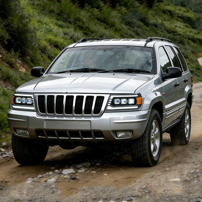 HCMOTION LED Headlights for Jeep Grand Cherokee 1999-2004 Sequential Signal Front Lamps Assembly