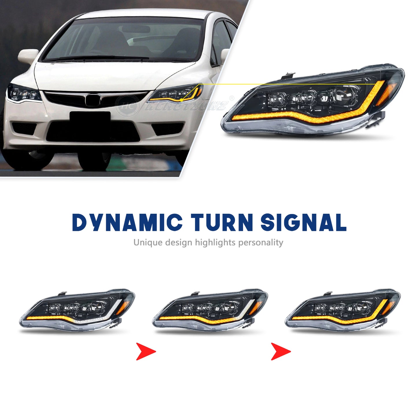 HCMOTION LED Headlights for Honda Civic 2006-2011 DRL Start UP Animation