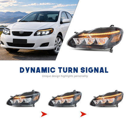 HCMOTION LED Headlights for Toyota Corolla 2003-2008 E130  Sequential Turn Signal Amber