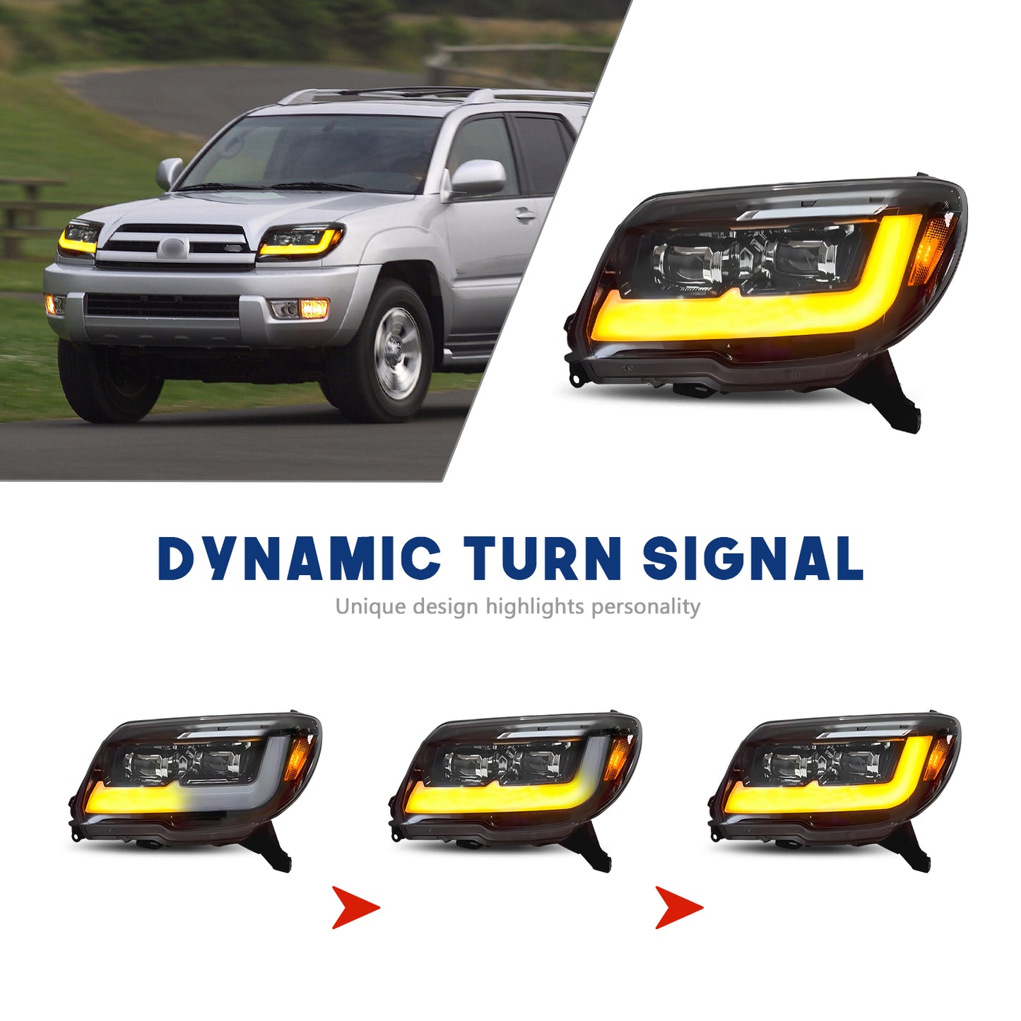 HCMOTIONZ LED Head Lights for Toyota 4Runner 2003-2009 4th Gen Sequential Animation Front Lamps Assembly