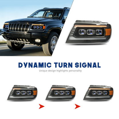 HCMOTION LED Headlights for Jeep Grand Cherokee 1999-2004 Sequential Signal Front Lamps Assembly