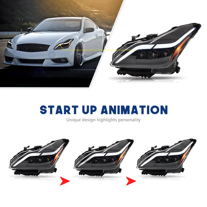 HCMOTION LED Headlights for Infiniti G37 2008-2013 DRL Star Up Animation Q60 Coupe Convertible 2014-2015 Front Lamps