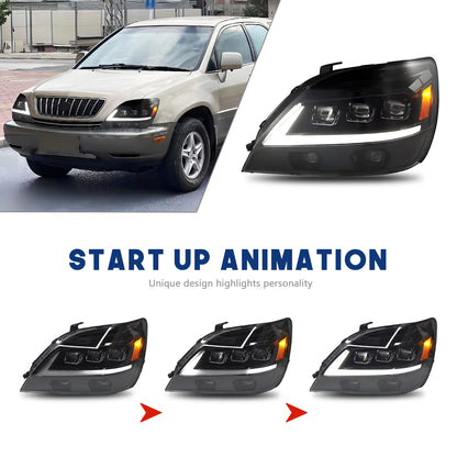 HCMOTION LED Headlights for Lexus RX330 RX350 RX400h 1998-2003 DRL Start UP Animation High Quality Continuous Front lights
