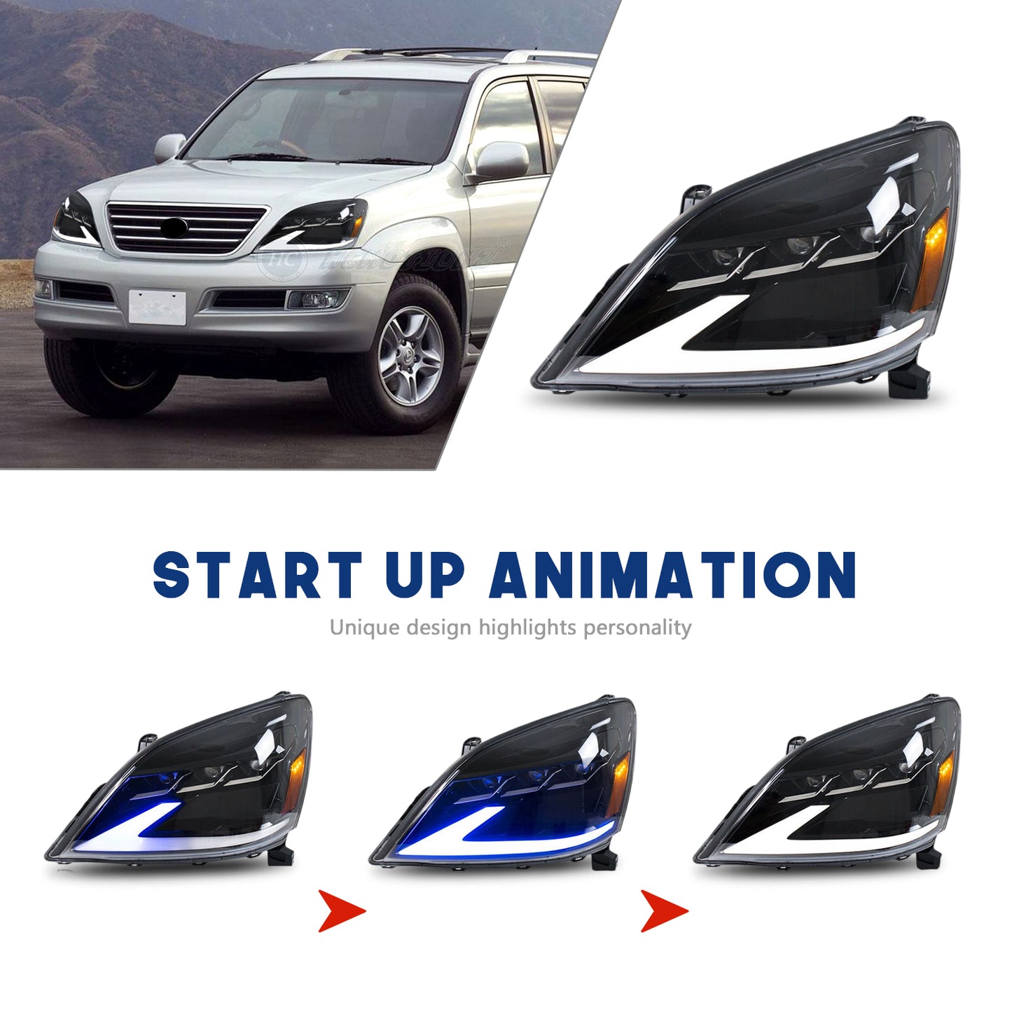 HCMOTIONZ LED Head Lights for Lexus GX 470 2003-2009 J120