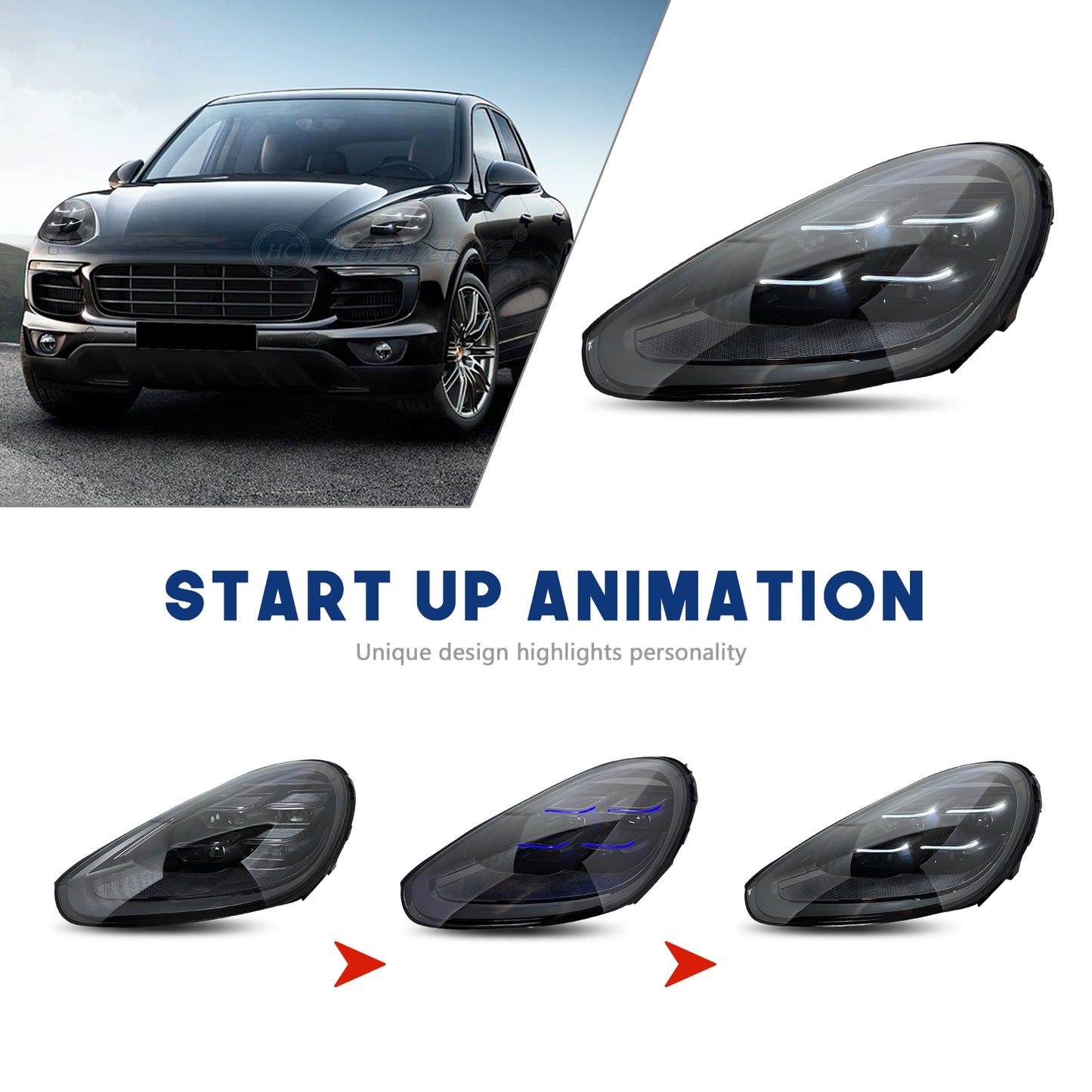 HCMOTIONZ LED Headlights for Porsche Cayenne 2011-2018 Upgraded 2024 Design