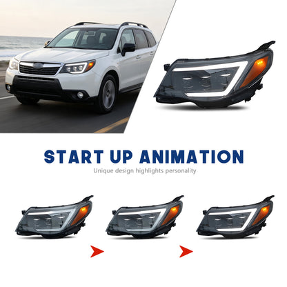 HCMOTION LED Head Lights for Subaru Forester 2008-2012 DRL Start up Animation Front Lamps Assembly