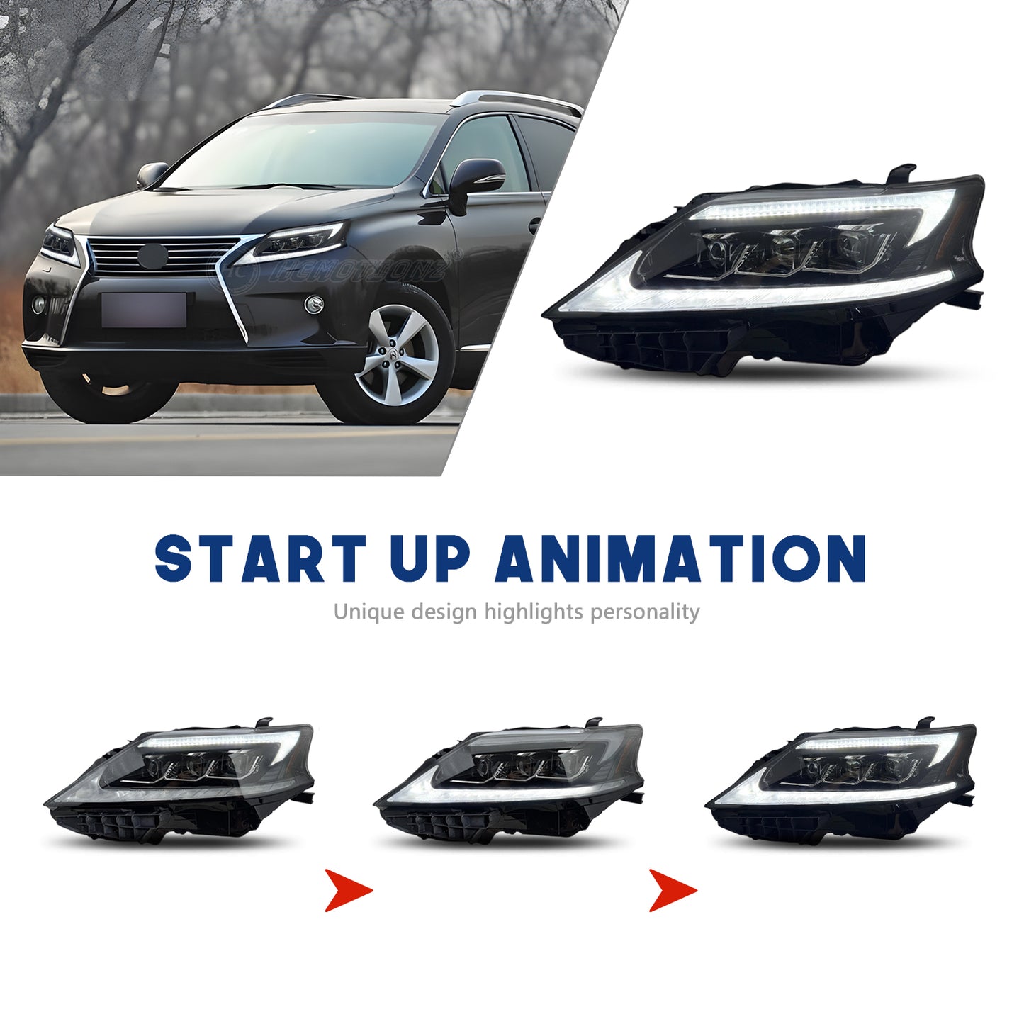 HCMOTIONZ Full LED Head Lights for Lexus RX RX350 RX450 RX270 2009-2015